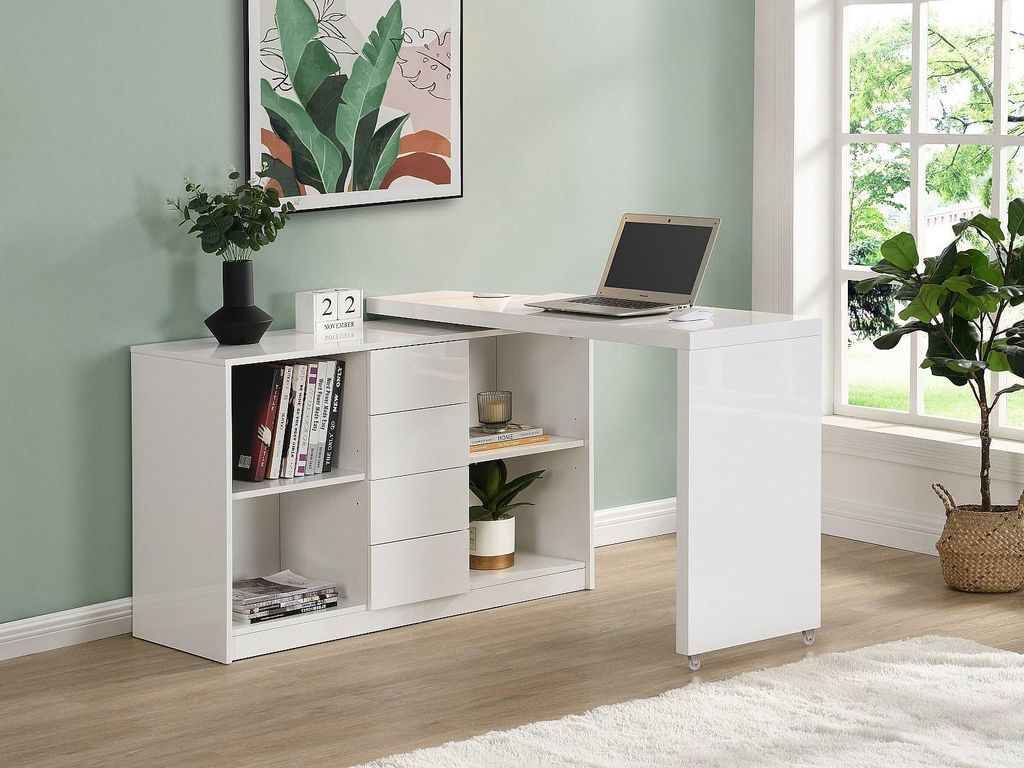 Klapptisch mit 360° drehbarer Platte - MDF - Weiß lackiert - PAVELO