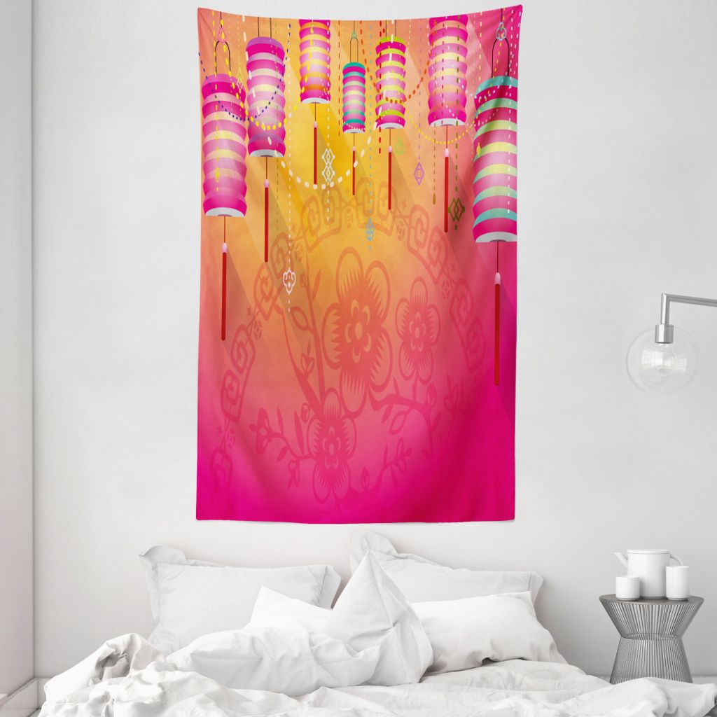 ABAKUHAUS Laterne Wandteppich und Tagesdecke, Neujahr Feste aus Weiches Mikrofaser Stoff Waschbar ohne Verblassen Digitaldruck, 140 x 230 cm, Fuchs...