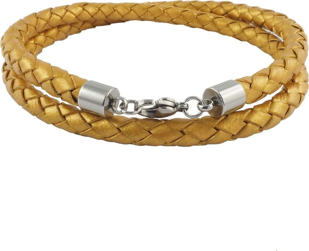 König Design Lederkette Lederband Leder-Armband 6 mm Herren Halskette 17 cm - 100 cm geflochten, Länge:85 Zentimeter, Farbe:Gold