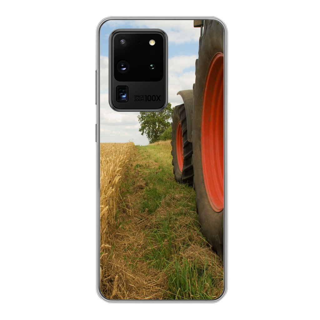 MuchoWow Handyhülle Schutzhülle Hülle für Samsung Galaxy S20 Ultra Traktor - Räder - Weizen Silikon Softcase Handy Hülle - Karteninhaber