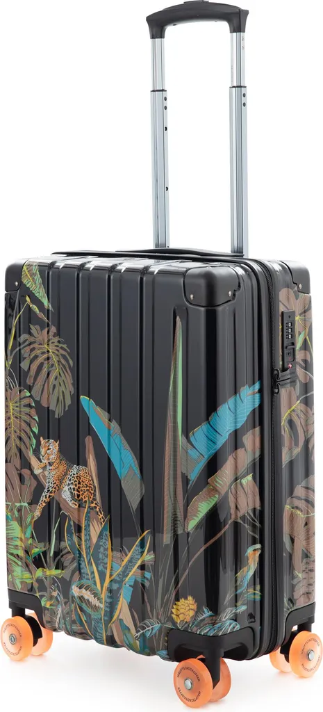 HAUPTSTADTKOFFER Q-Damm - Valigia per bagaglio a mano a guscio duro lucido, trolley aereo a 4 ruote per cabina, bagaglio a mano TSA, 54 cm, 38 L, Jungle Edition,Leopard