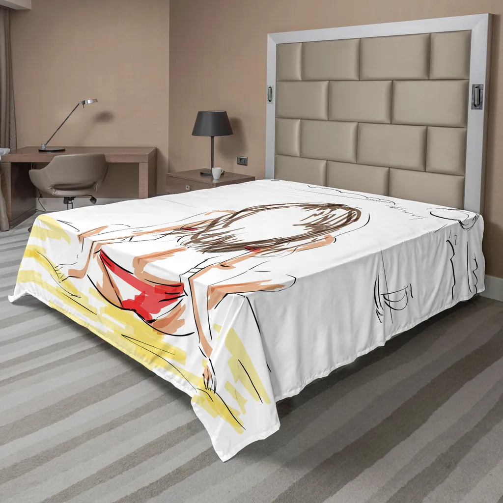 Drap plat en tissu doux 275x260 cm pour lit double décoratif Jaune