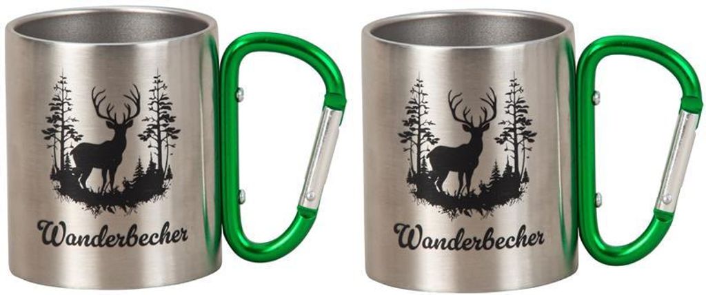 2 Stück Outdoorbecher mit Karabiner grün Metall 200ml Produktbild 