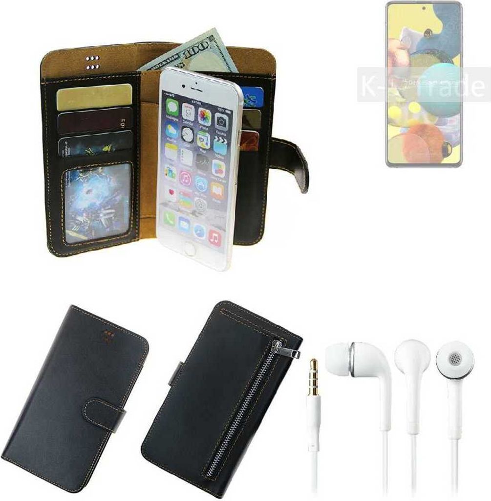 TOP SET Handy Hülle Schutz Hülle kompatibel mit Oppo A93 5G schwarz aus Kunstleder + Kopfhörer Smartphone Tasche vollwertige Geldbörse