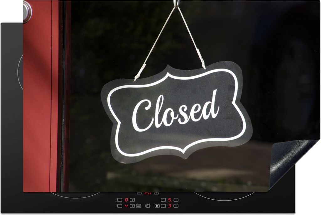 KitchenYeah Herdabdeckplatte Ein geschlossenes Schild an einer Tür mit rotem Rahmen , 81x52cm, Küche Deko, Glaskeramikfeld Herdabdeckung, Abdec...