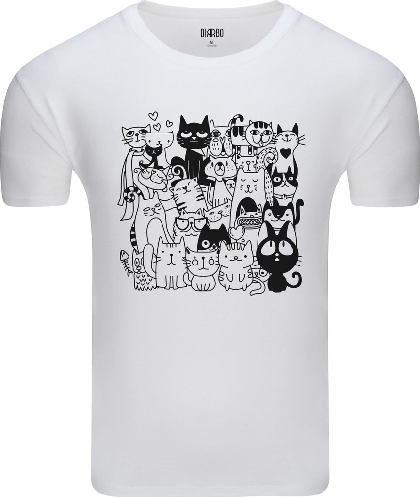 Diarbo Herren T-Shirt mit Tierliebhaber Druck Lustige Katze Weiß Gr.M