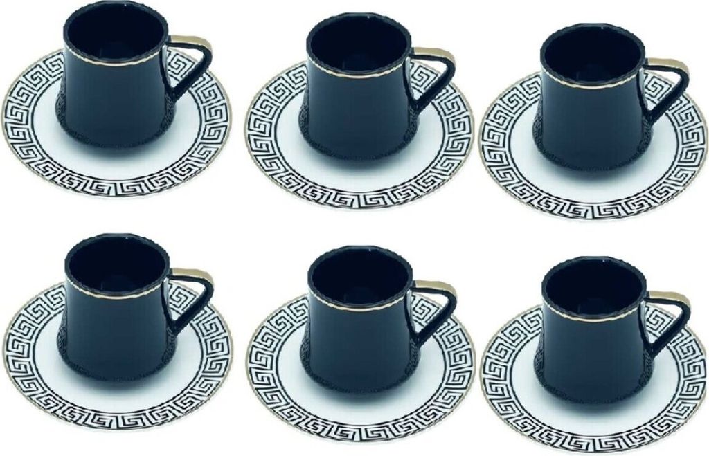 12-tlg. Kaffeeservice, Kaffee- und Mokkatassen mit Unterteller aus Porzellan Schwarz 90 ml