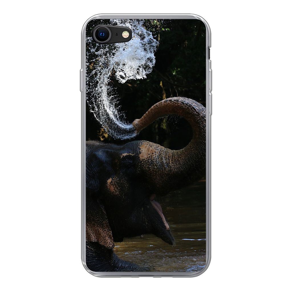 MuchoWow Handyhülle Schutzhülle Hülle für iPhone 7 Elefant - Wasser - Rüssel - Tiere - Natur Silikon Softcase Handy Hülle - Kartenhalter