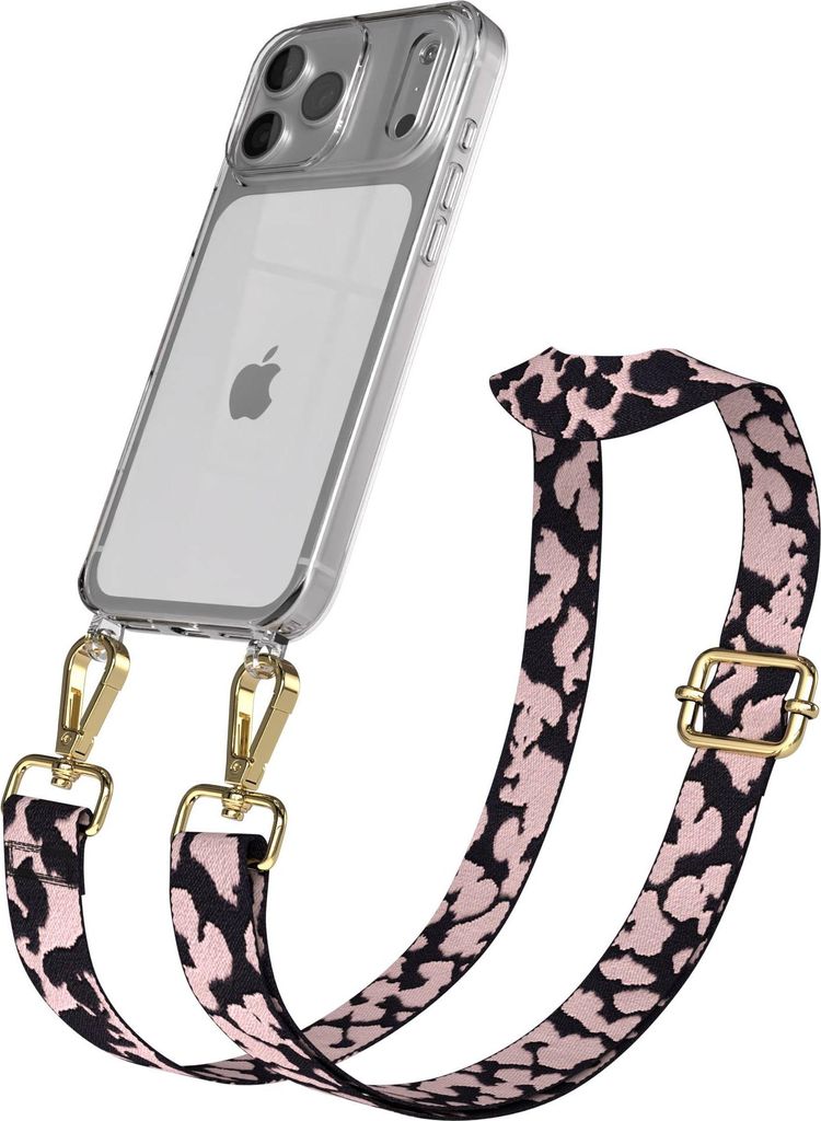 EAZY CASE Handykette - Verstellbarer Trageriemen kompatibel mit Apple iPhone 17 Pro Max, Handykordel mit transparenter Silikon-Hülle, Karabiner Go...