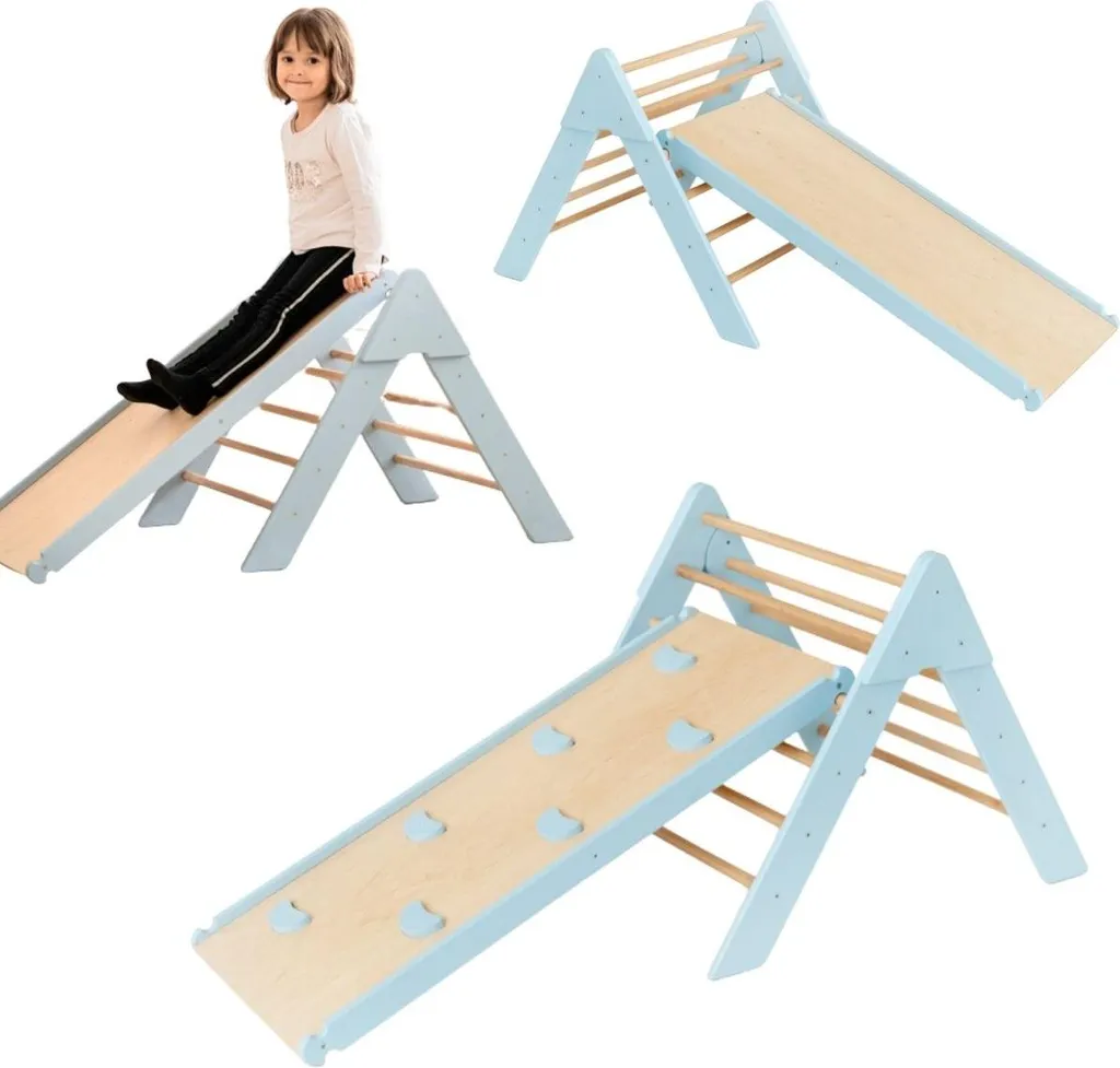 Struttura Arrampicata in Legno Moon - Triangolo Sprout e Scivolo Blu