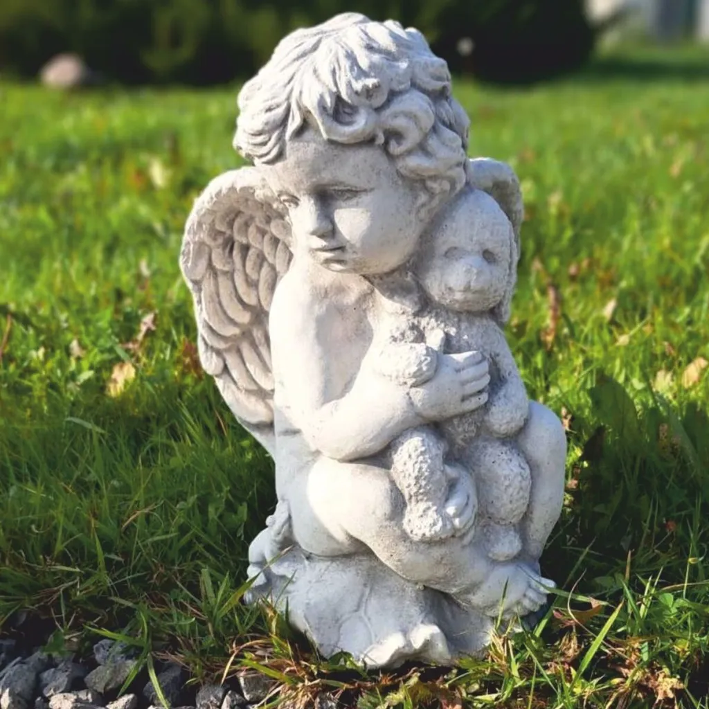 Ange de Jardin Art Nouveau Gris Casa Padrino - Sculpture Déco de 36 cm