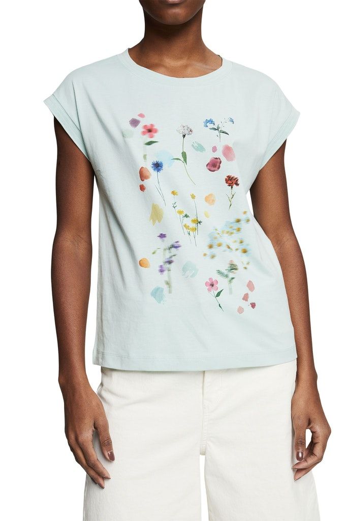 ESPRIT Damen Meliertes Print T-Shirt - Lässiges Shirt Mit Rundhalsausschnitt