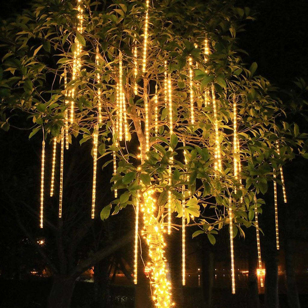 192 ​LED Meteorschauer Lichterkette Wasserdicht Weihnachten Meteor Eiszapfen Lichter, Warmweiß