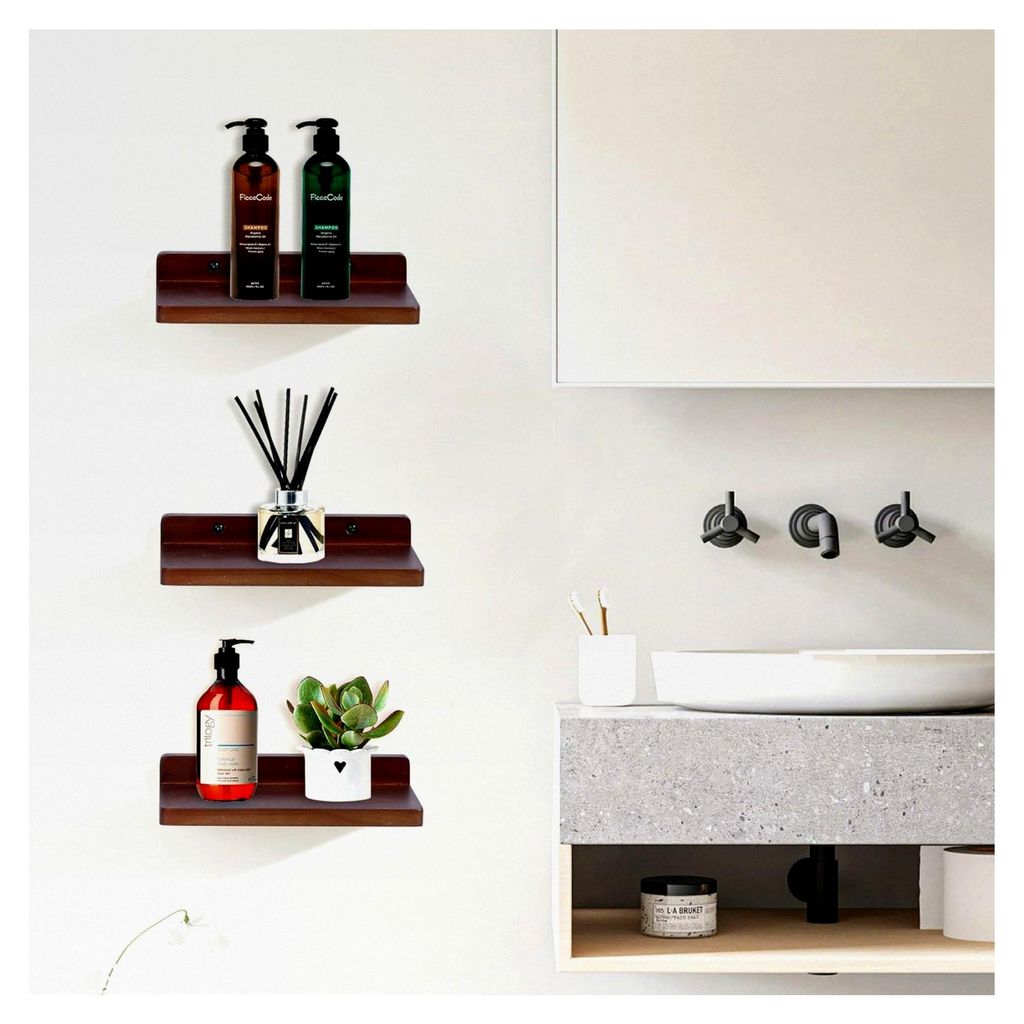 Kleines Schweberegal, 12,7 x 21,6 cm, Set mit 3 Wandregalen für Schlafzimmer, Wohnzimmer, Badezimmer, Küche, Büro (Walnuss)