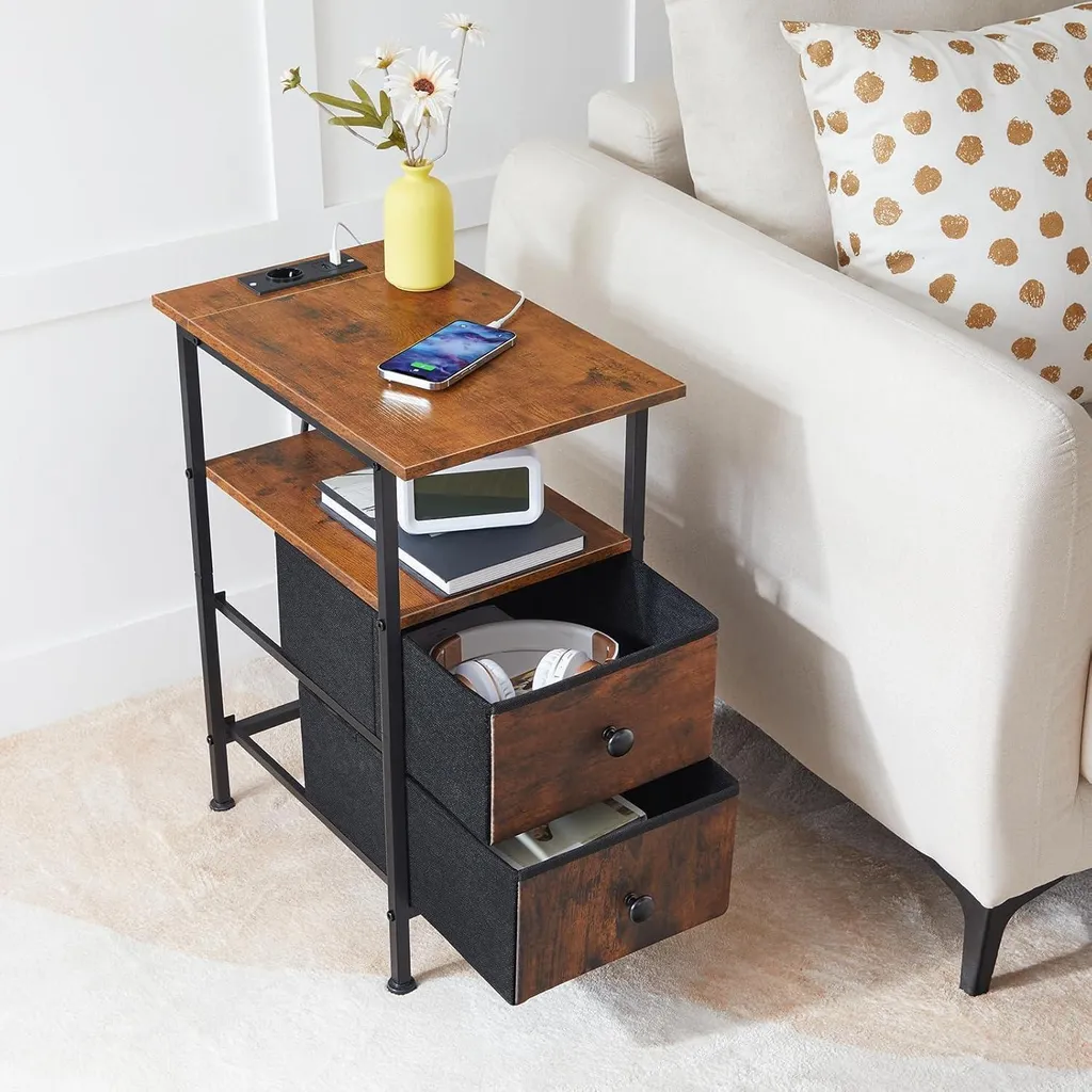 Table d'appoint fine anti-encombrement avec prises et rangement fermés - 4