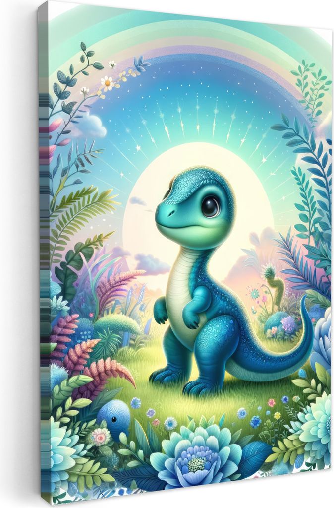 Wanddeko 60x90 cm - Kinder Jungen - Dino - Regenbogen, Wandbilder, Wanddeko Wohnzimmer, Bild