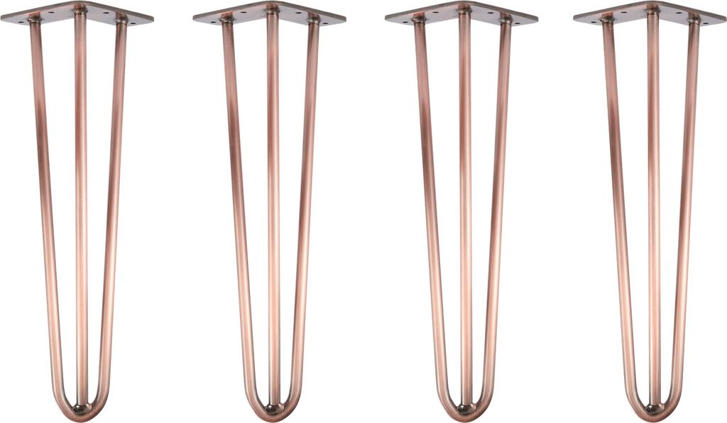 Natural Goods Berlin HAIRPIN Legs, Haarnadelbeine, Möbelfüße, Tischbeine, Antik Roségold, 40 cm, 3 Streben, 4 Stück