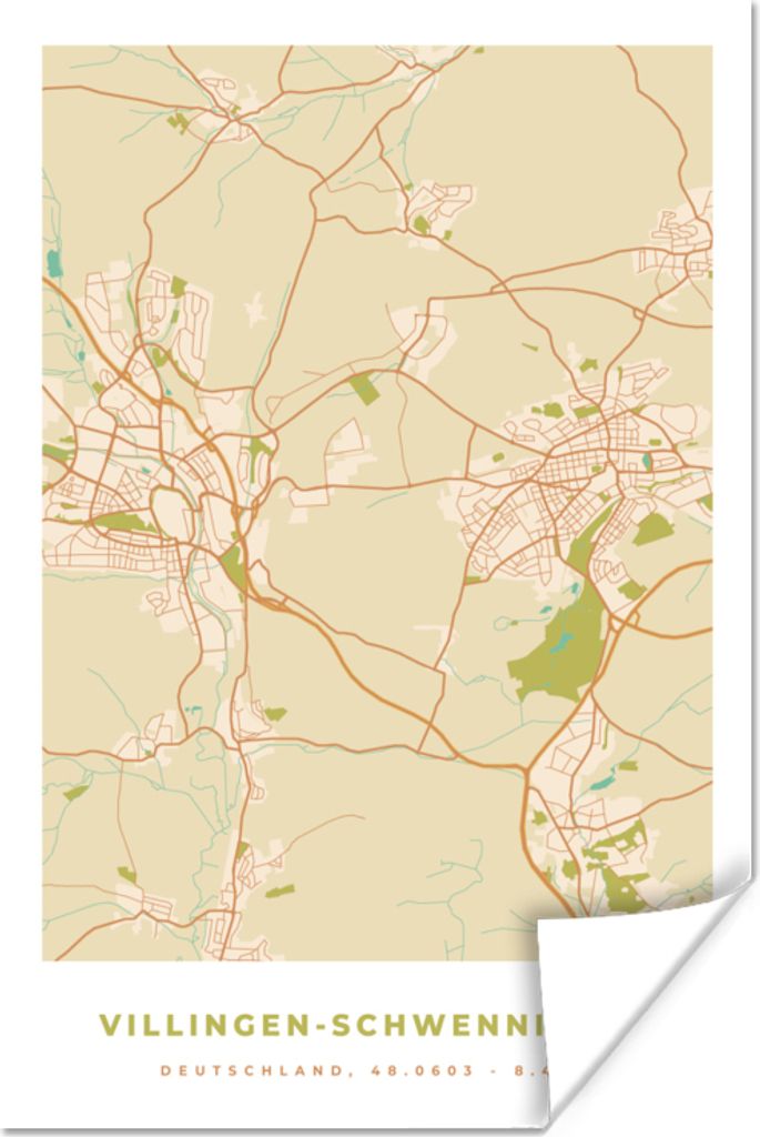 MuchoWow Poster Karte - Villingen-Schwenningen - Karte - Stadtplan - Vintage 20x30 cm - Papierdruck