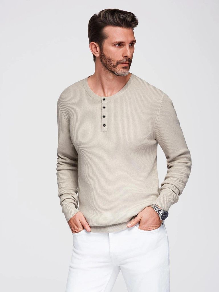 Ombre Clothing Button-Down-Pullover für Herren Gundiscalcus beige L
