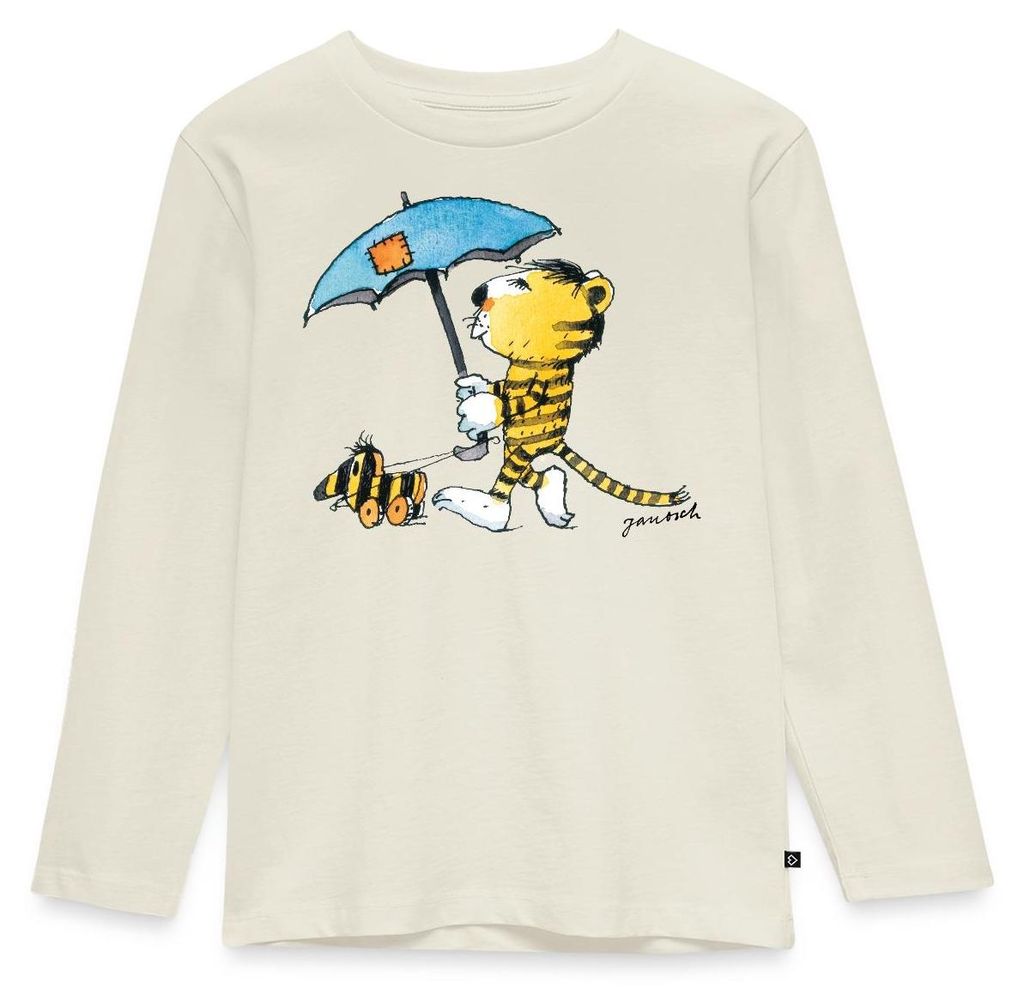 Spreadshirt Janosch Kleiner Tiger Tigerente Mit Schirm Kinder Premium Langarmshirt, 122/128 (6 Jahre), Naturweiß