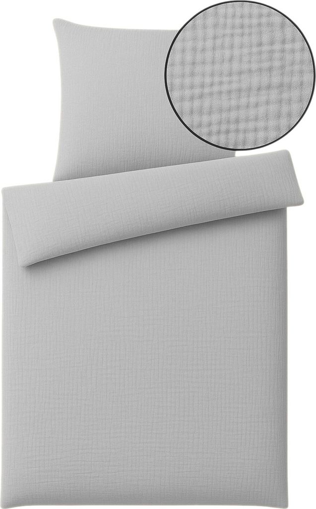 Musselin Bettwäsche 135x200 cm / 155x220 cm Unifarben weiche Baumwolle für Sommer und Winter, Größe:2 teilig 155x220 cm, Farbe:grau