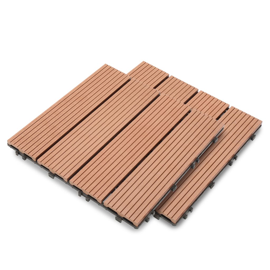 TolleTour 11er-Set Terrassenfliesen aus Kunststoff in Holzoptik, WPC Fliesen Holzfliese, Braun, 30x30cm pro Stück, Balkon Pool Garten, 1qm