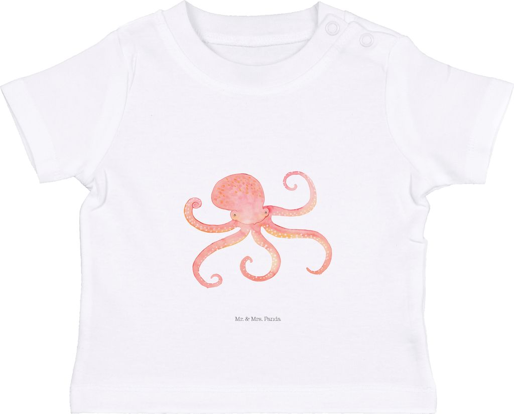 Mr. & Mrs. Panda Babyshirt Tintenfisch 0. - 6. Monat - Weiß - Geschenk, Kinder Shirt, Öko Baby T-Shirt, Wasser, Lustige Sprüche, Baumwollshirt, ...