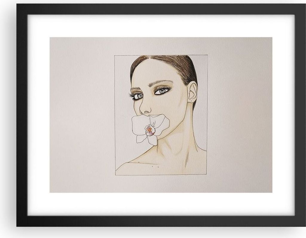 Gerahmtes Poster - Schwarzer Rahmen - Frau Stille Blume - 40x30 cm - Wand Bild - Wanddeko - Wandbilder - Kunstposter - Wandposter - Bilderrahmen - ...