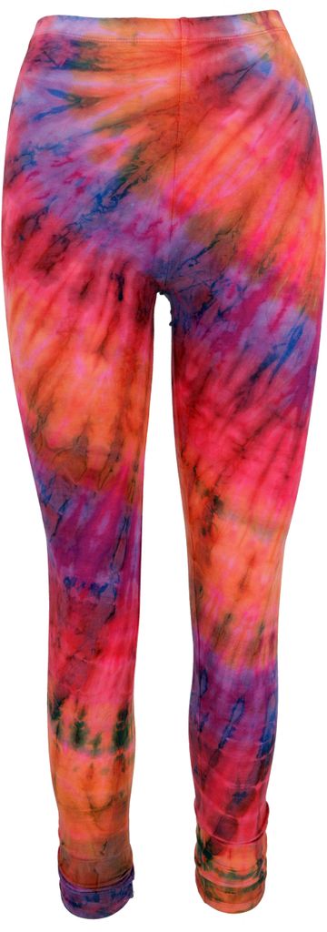 Unikat Batik Damen Leggings, Stretch Hose für Frauen, Yogahose - Pink/lila, Orange, Viskose,Elasthan, Shorts, Leggings