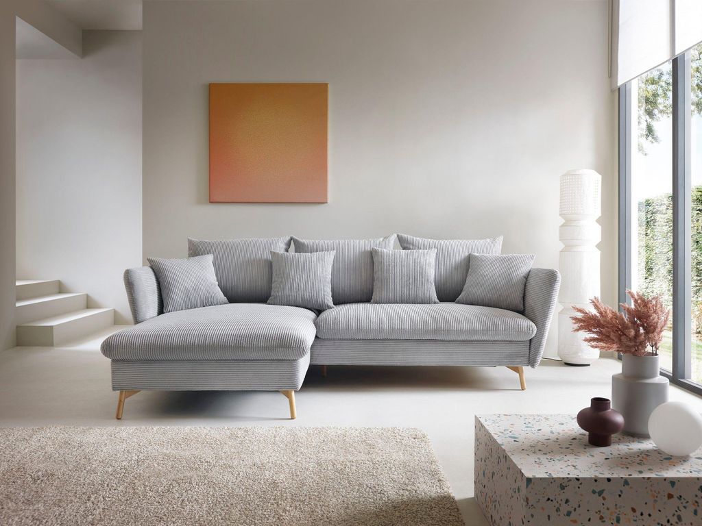Masseno Ecksofa NERA mit Schlaffunktion L-Form, Sofa mit Bettkasten, Wohnzimmersofa, Couch, Soffa, Bettsofa, Couchgarnitur- Grau, POSO 55