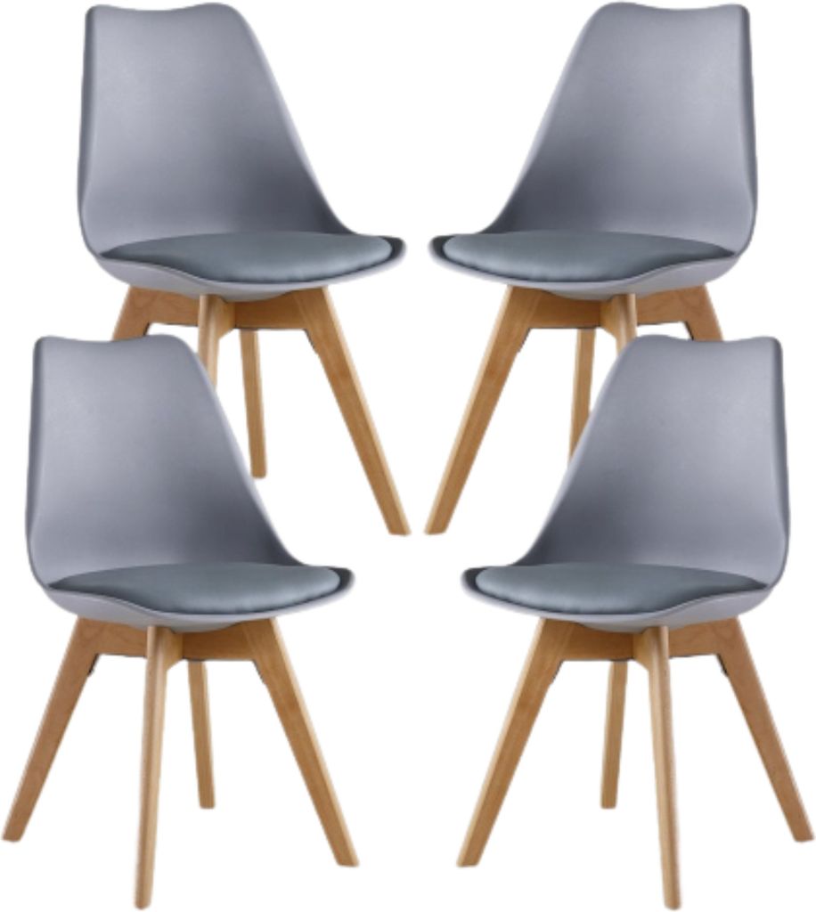 Ensemble de 4 chaises de salle à manger Lorenzo avec siège élégant en similicuir et pieds en bois massif - Gris