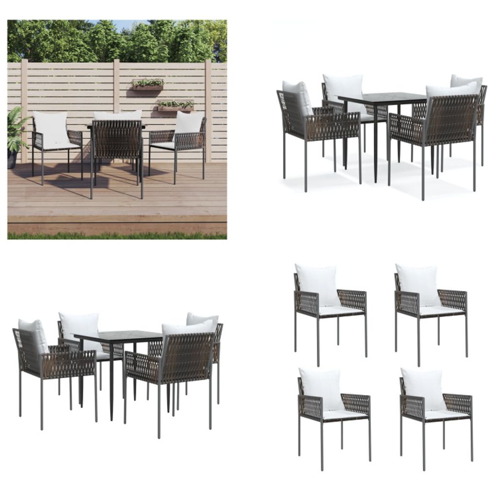 vidaXL 5 tlg. Garten Essgruppe mit Kissen Poly Rattan und Stahl - Garten Essgruppe - Garten Essgruppen - Essgruppe - Outdoor Essgruppe
