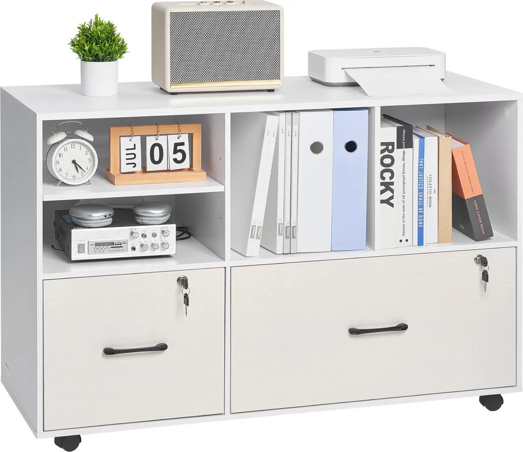 VEVOR Schedario Legno 2 Cassetti Bianco - Supporto Stampante con Ruote