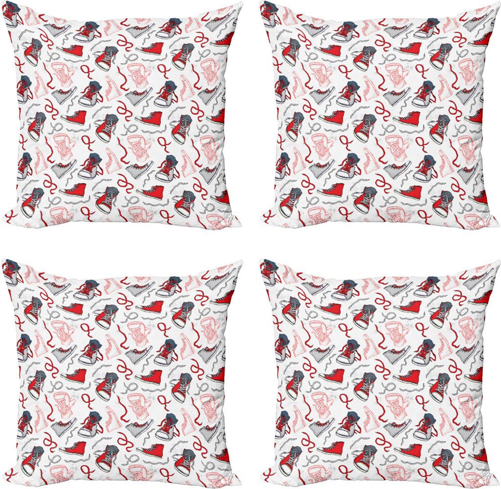 ABAKUHAUS Modern Kissenbezug Set (4 Stück), Sportschuhe Turnschuhe, Moderner Doppelseitiger Digitaldruck, 60 cm x 60 cm, Vermilion Weiß Grau