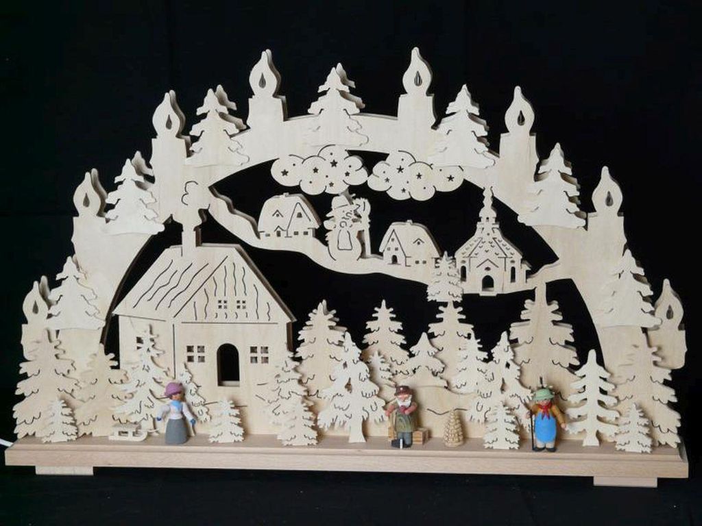 Schwibbogen mit Winterfiguren und Beleuchtung BxHxT 70x43x7cm NEU