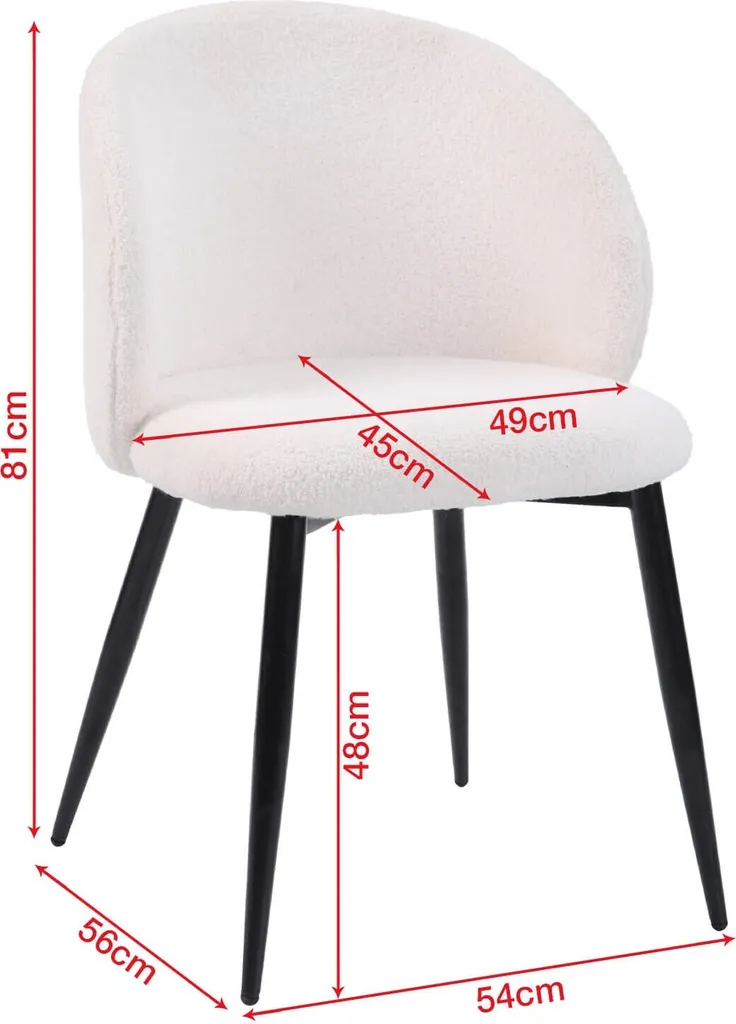 Chaise Confortable et Stable en Tissu Teddy Crème pour Salle à Manger