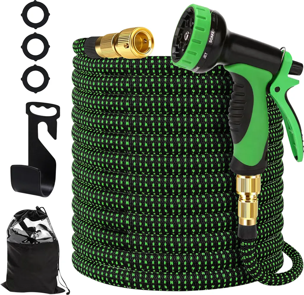 Tuyau d'arrosage flexible avec buse 10 fonctions et raccords 1/2 3/4