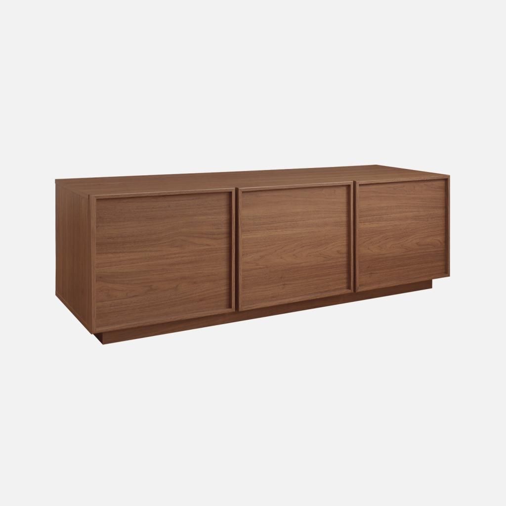sweeek - TV-Möbel Holzdekor 3 Türen 140 cm - Nussbaumfarben Produktbild 