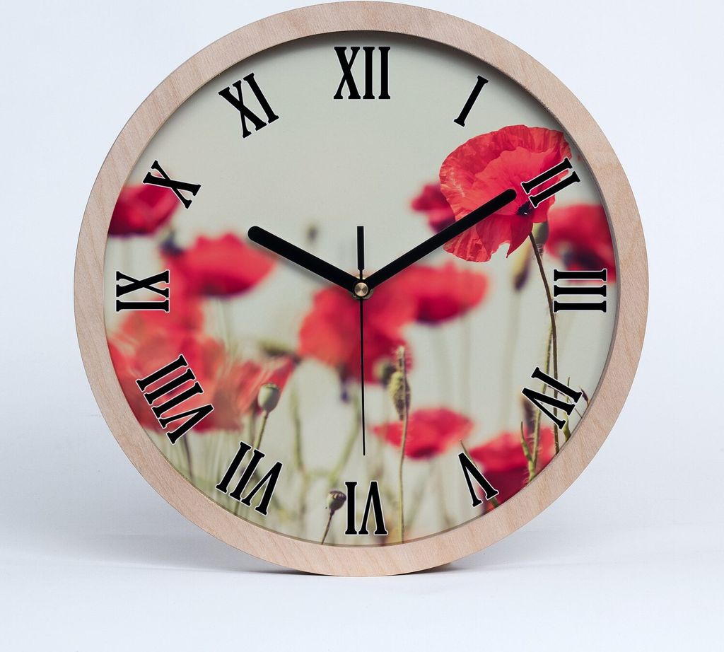 Holzuhr 20fi cm wanduhr - schwarze Spitzen - wilder Mohn