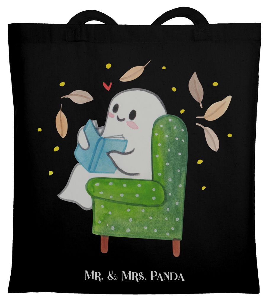 Mr. & Mrs. Panda Einkaufstüte Gespenst Buch - Schwarz - Geschenk, Dekoration, Tasche, Gemütlich, Jutebeutel, Stoffbeutel, Schultasche, Tote Bag, ...
