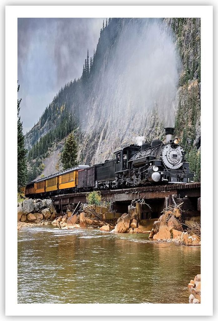 Poster - Poster ohne Rahmen - Alt Lokomotive Berge - 61x91,5 cm - Wand Bild - Wanddeko - Wandbilder - Kunstposter - Wandposter - Bilder - Kunstdruc...