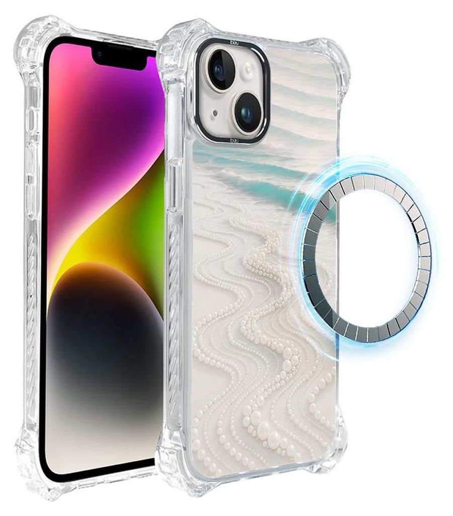 Schutzhülle für das iPhone 14 Plus, MagSafe-kompatibel, verstärkte Ecken, transparente Seiten, Meer, Strand