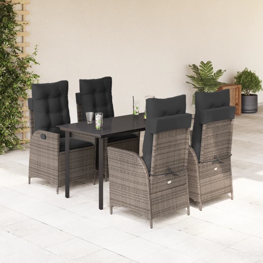 "2026 Promotion" 5-tlg. Garten-Essgruppe - mit Tisch und Stühlen - mit Kissen - Grau Poly Rattan - Gartenmöbelset CC11848