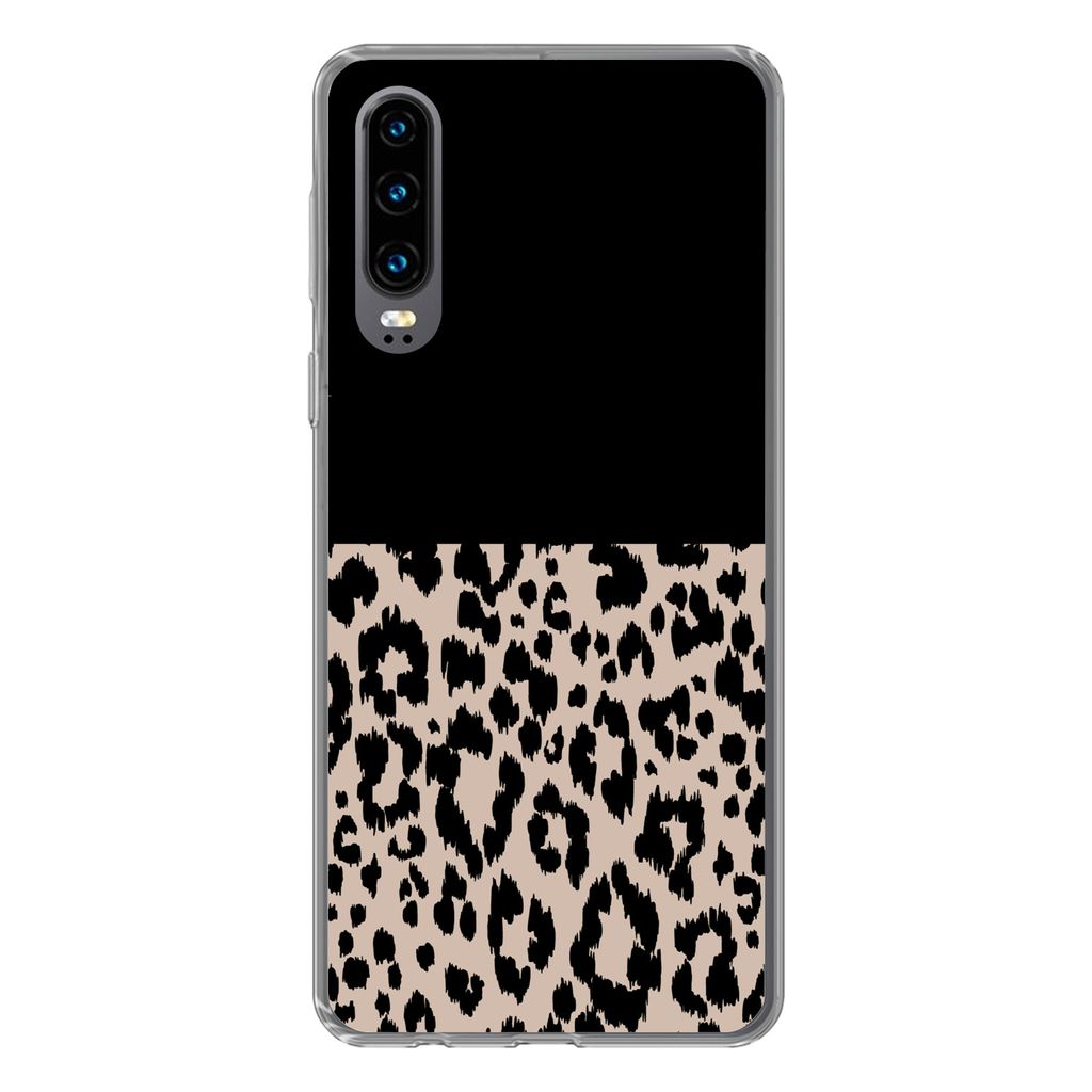MuchoWow Handyhülle Schutzhülle Hülle für Huawei P30 Panther Druck - Tiere - Schwarz Silikon Softcase Handy Hülle - Kartenbesitzer