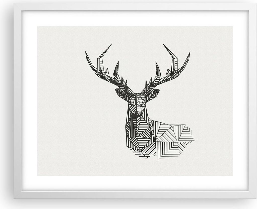 Gerahmtes Poster - Weißer Rahmen - Hirsch Skizze Skandinavisch - 50x40 cm - Wand Bild - Wanddeko - Wandbilder - Kunstposter - Wandposter - Bilderr...