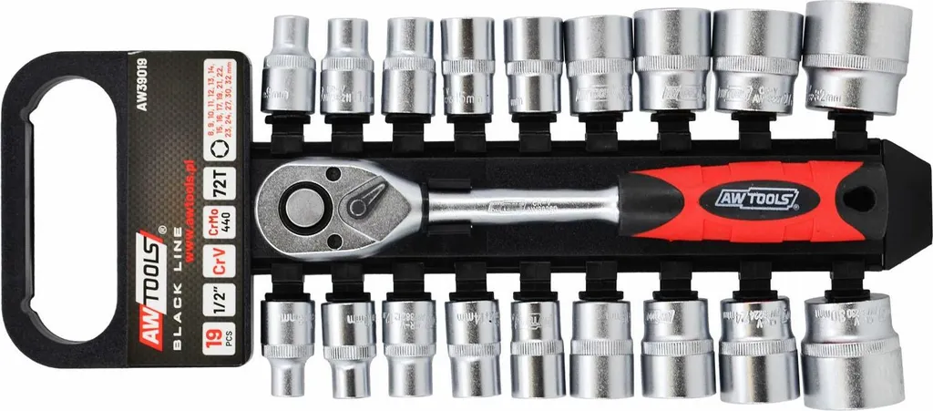 Awtools Coffret de Douilles 1/2 Pouce 19 Pièces Jeu de Clés en Acier CR-V