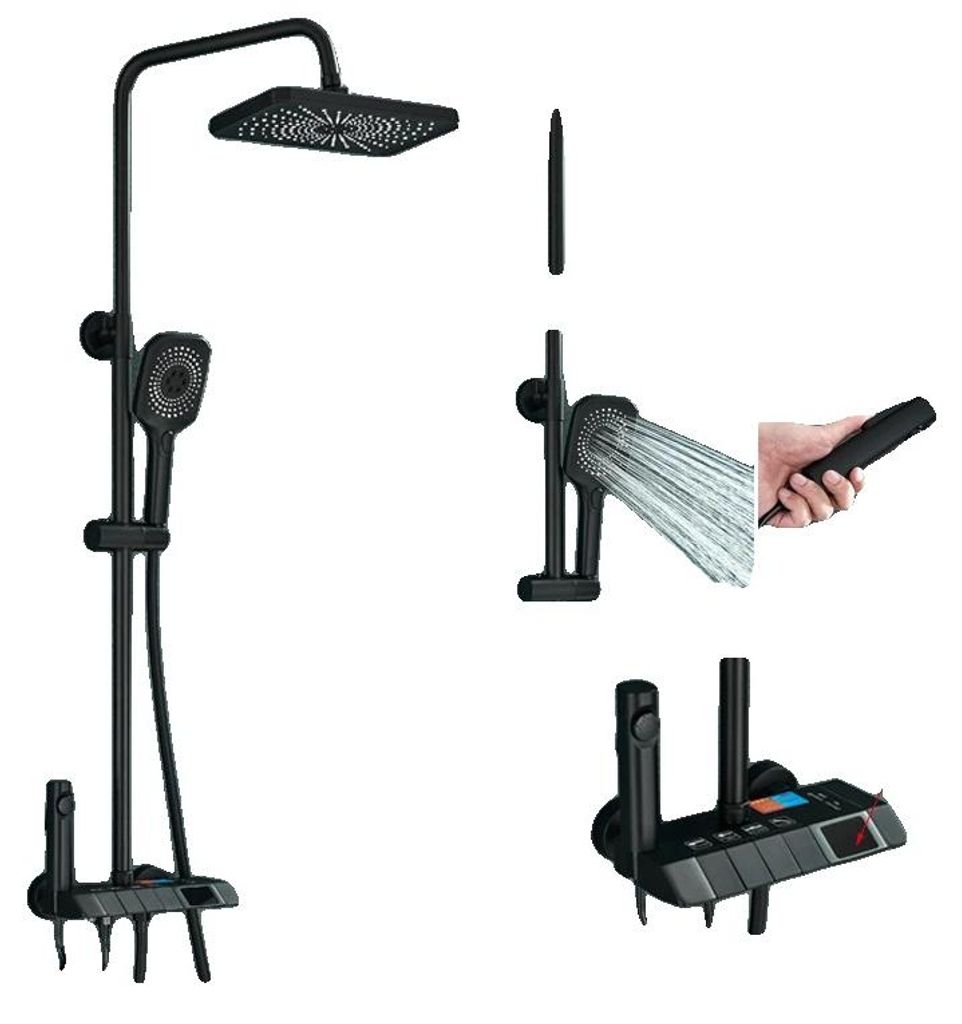 Duschsystem, Regenduschenfunktion, Handbrausefunktion, Schwarz-mit Display