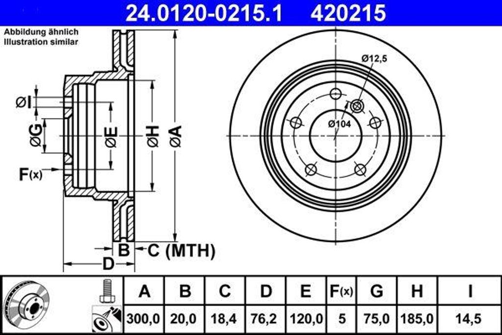 ATE 24.0120-0215.1 Bremsscheibe OE 34216778049 kompatibel mit 1er E88, 1er E82
