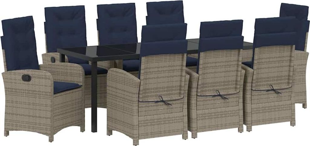 vidaXL Garten Essgruppe mit Kissen 9 pcs Grau Poly-Rattan