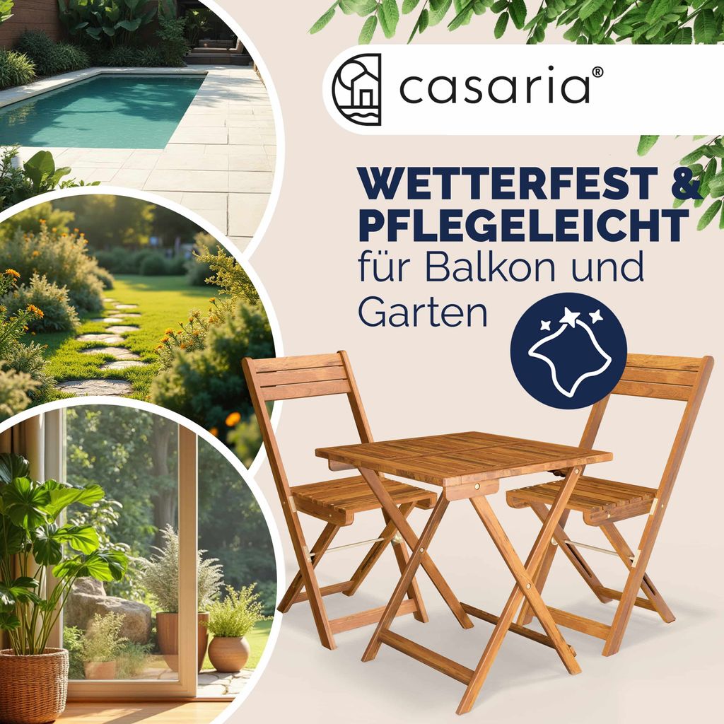 CASARIA® Balkonmöbel Set 2 Personen Wetterfest Holz Produktbild 2